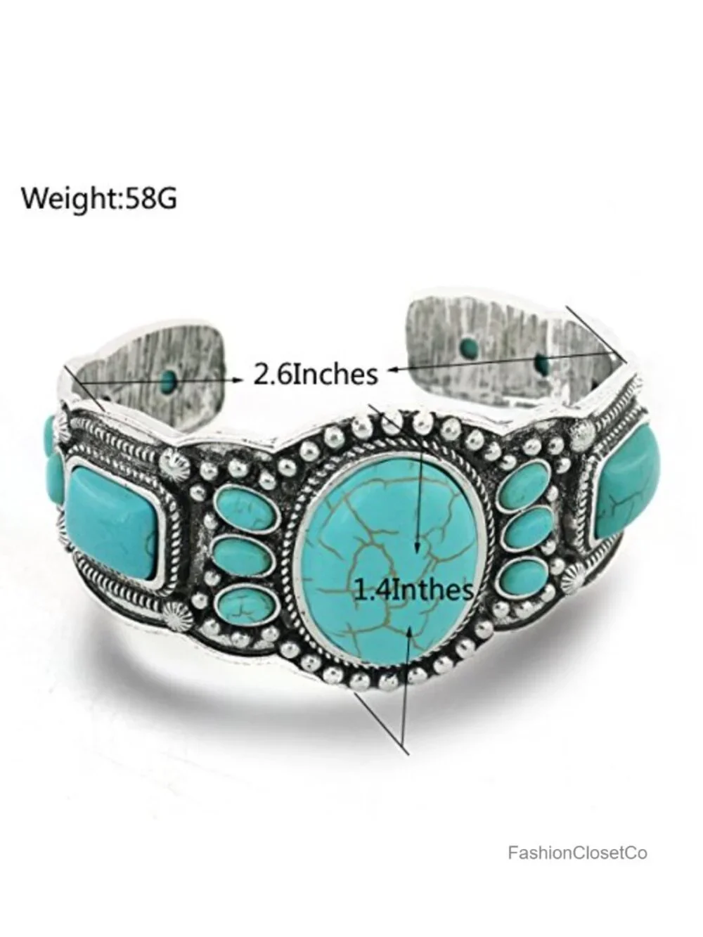Antique Rgentium Plated Heart Cuff Bracelet Turquoise Bangle Jewelry